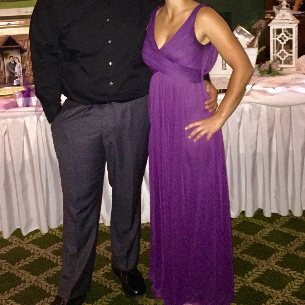 David’s Bridal Formal Purple Cowl Back Chiffon Floor-Length Dress